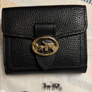 Coach Black Snap Wallet with Gold Horse and Carriage Buckel (Georgie)